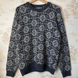 Vtg 90s Made in Italy 3D Knit Sweater | Size L | Coogi Style Wool Blend | Grey